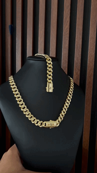 CADENA CUBANA GRUESA PREMIUM 12 MM × 50 CM | ACERO INOXIDABLE CON BAÑO DE ORO 14K ✨