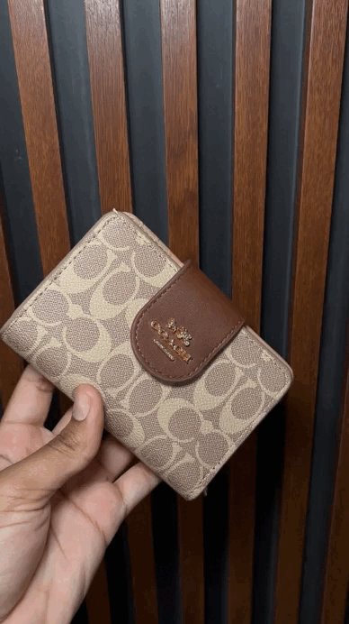 MEDIUM CORNER ZIP WALLET IN SIGNATURE CANVAS - BEIGE