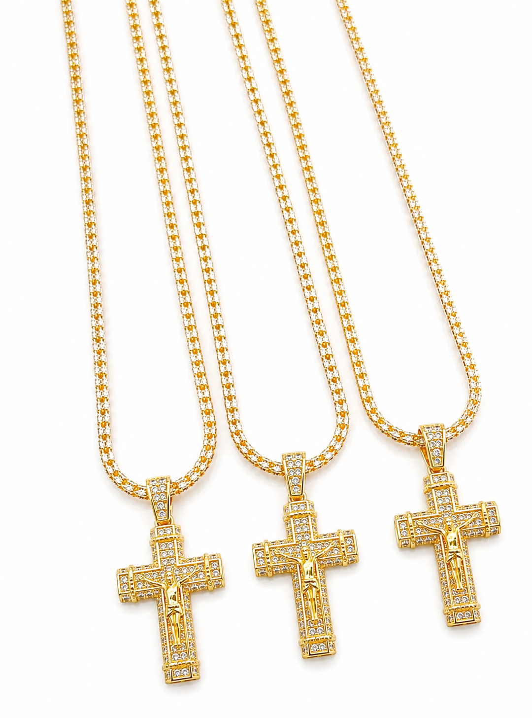 CADENA ICE CHAIN + CRUCIFIJO GOLD - 50 O 60 CM