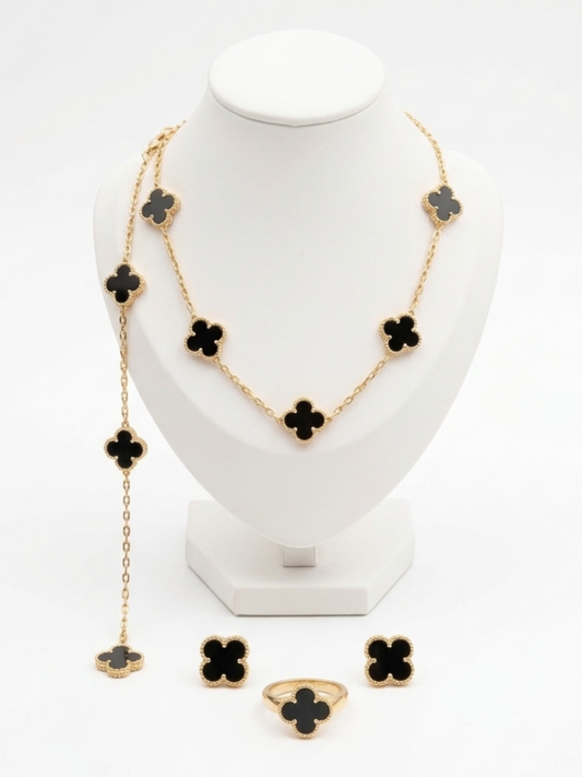 COMBO ALHAMBRA COLLAR - PULSERA - ARETES Y ANILLO BLACK - VᗅN-CLᎬᎬF