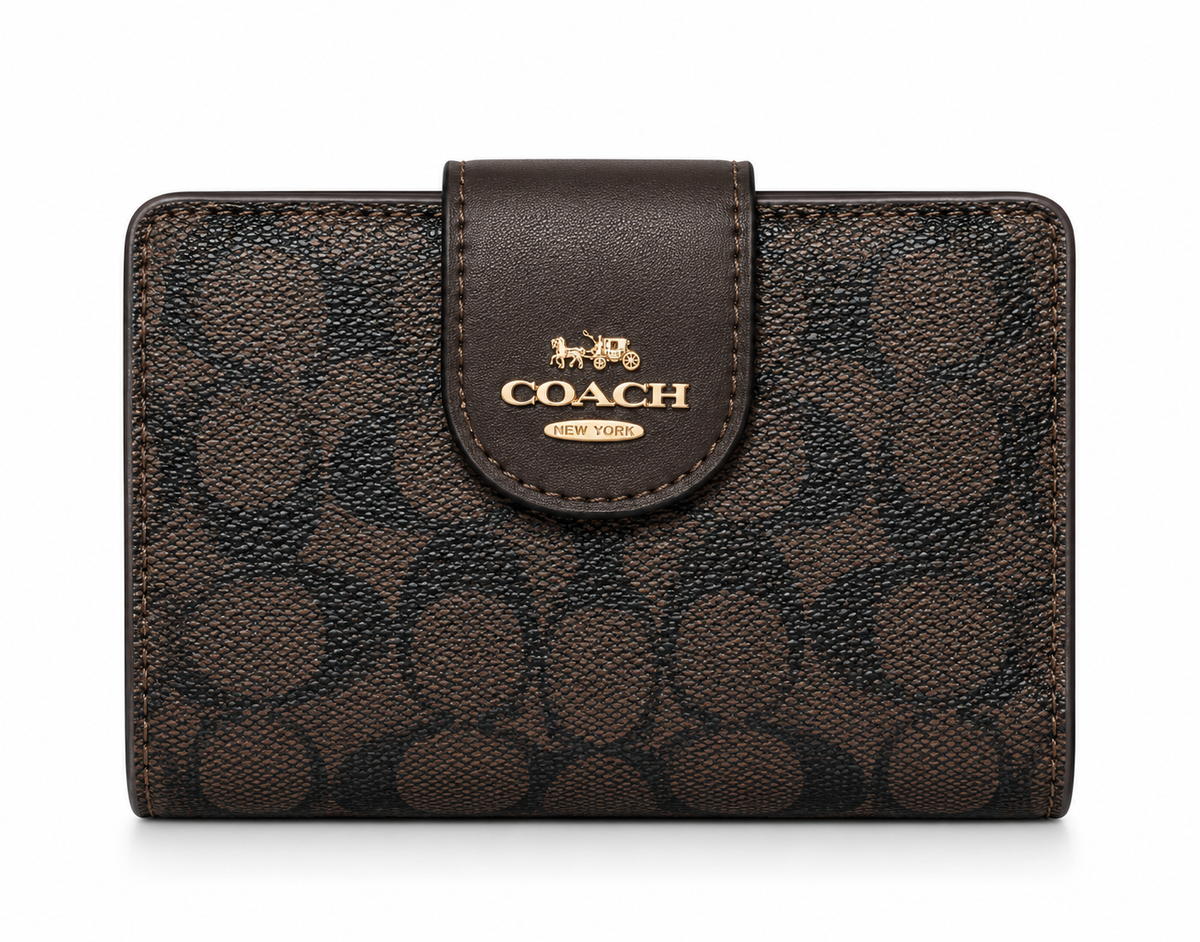 MEDIUM CORNER ZIP WALLET IN SIGNATURE CANVAS - BROWN