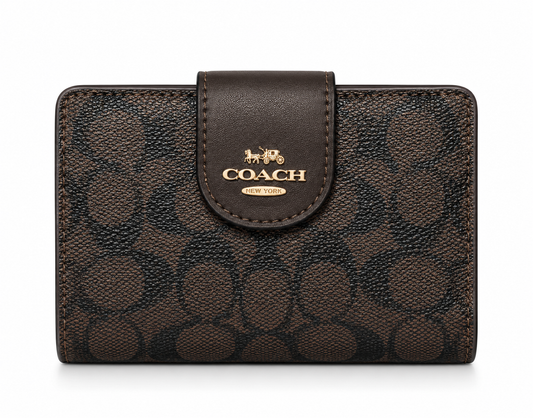 MEDIUM CORNER ZIP WALLET IN SIGNATURE CANVAS - BROWN