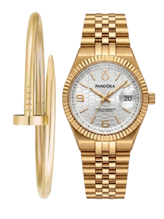 RELOJ PANDORA - DORADO + PULSA UN CLOU