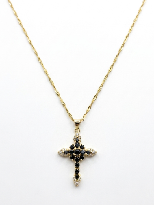 CADENA CRUCIFIJO NEGRO ✝️ - ACERO INOXIDABLE CON BAÑO DE ORO 18K
