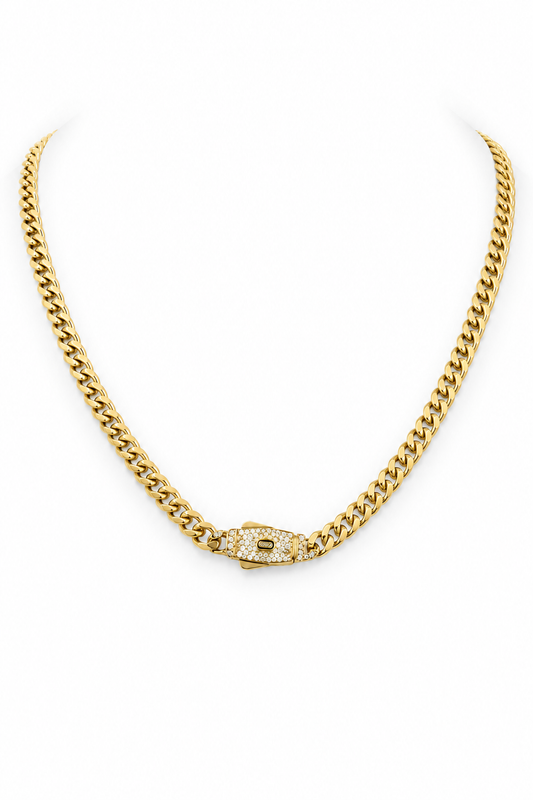 CADENA CUBANA TEJIDO FINO - ACERO INOXIDABLE + BAÑO DE ORO 14K
