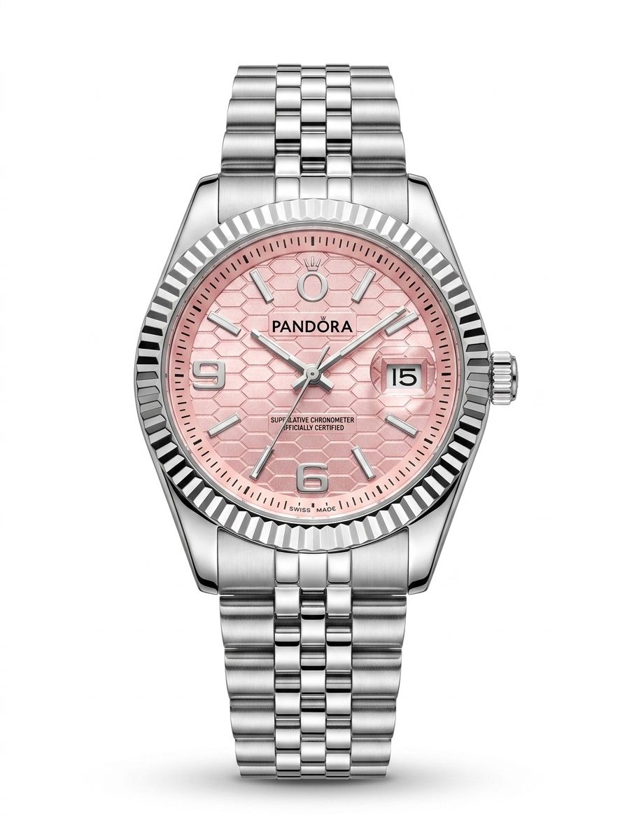 RELOJ PANDORA - PLATEADO FONDO ROSADO