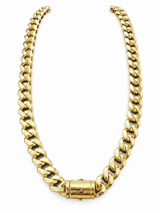 CADENA CUBANA GRUESA PREMIUM 12 MM × 50 CM | ACERO INOXIDABLE CON BAÑO DE ORO 14K ✨