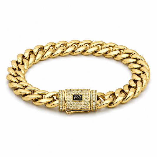PULSA CUBANA PREMIUM 8 MM × 19 CM | ACERO INOXIDABLE CON BAÑO DE ORO 14K ✨