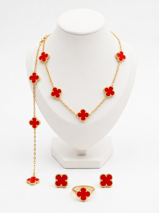 COMBO ALHAMBRA COLLAR - PULSERA - ARETES Y ANILLO RED - VᗅN-CLᎬᎬF