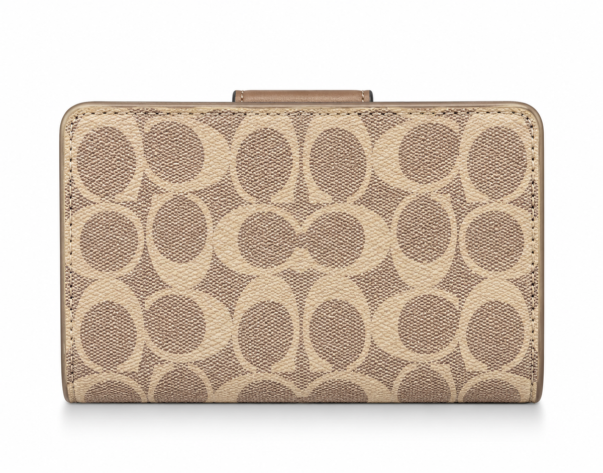 MEDIUM CORNER ZIP WALLET IN SIGNATURE CANVAS - BEIGE