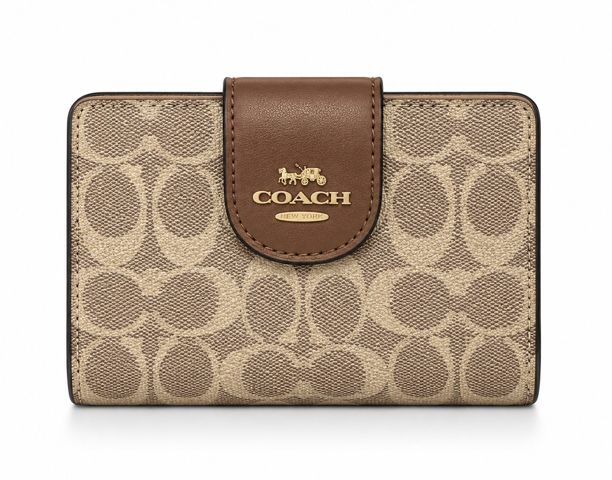 MEDIUM CORNER ZIP WALLET IN SIGNATURE CANVAS - BEIGE