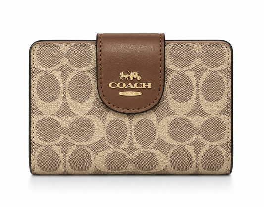 MEDIUM CORNER ZIP WALLET IN SIGNATURE CANVAS - BEIGE