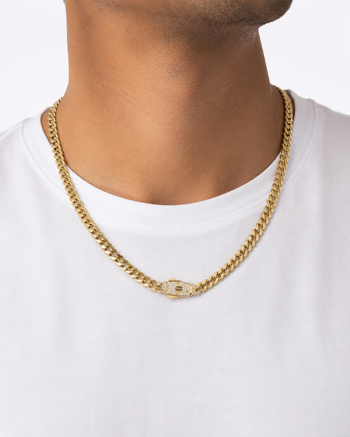 CADENA CUBANA TEJIDO FINO - ACERO INOXIDABLE + BAÑO DE ORO 14K