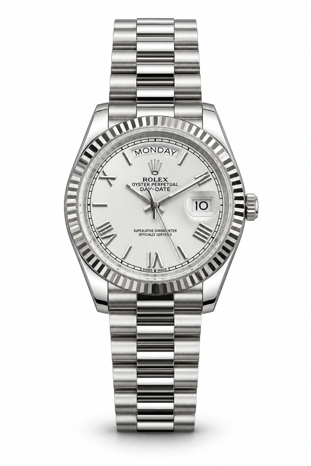 DAYDATE PRESIDENTE PLATEADO CARA BLANCA ROMAN DIAL - AAA