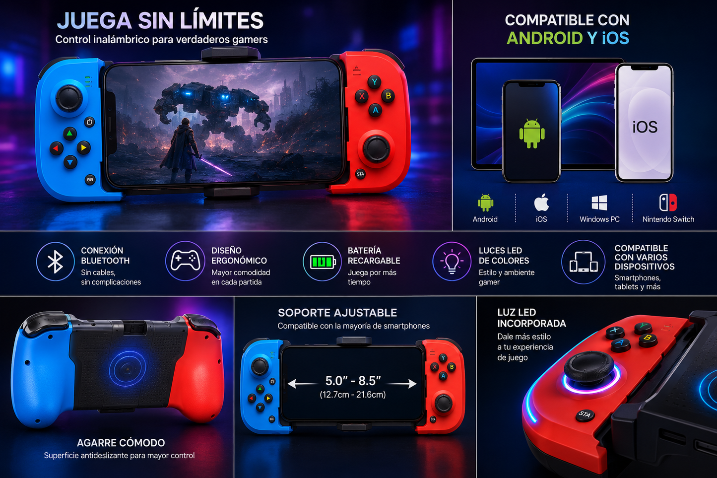 🎮 Control Gamer Inalámbrico Compatible con IPHONE y ANDROID ⭐