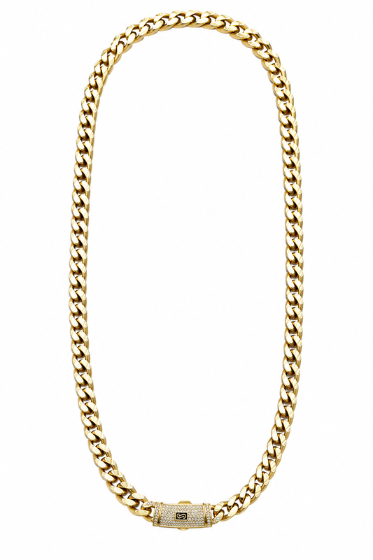 CADENA CUBANA PREMIUM 10 MM × 50 CM | ACERO INOXIDABLE CON BAÑO DE ORO 14K ✨