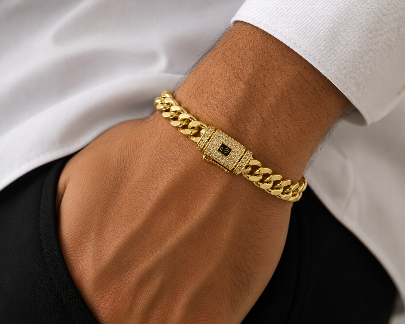 PULSA CUBANA PREMIUM 8 MM × 19 CM | ACERO INOXIDABLE CON BAÑO DE ORO 14K ✨
