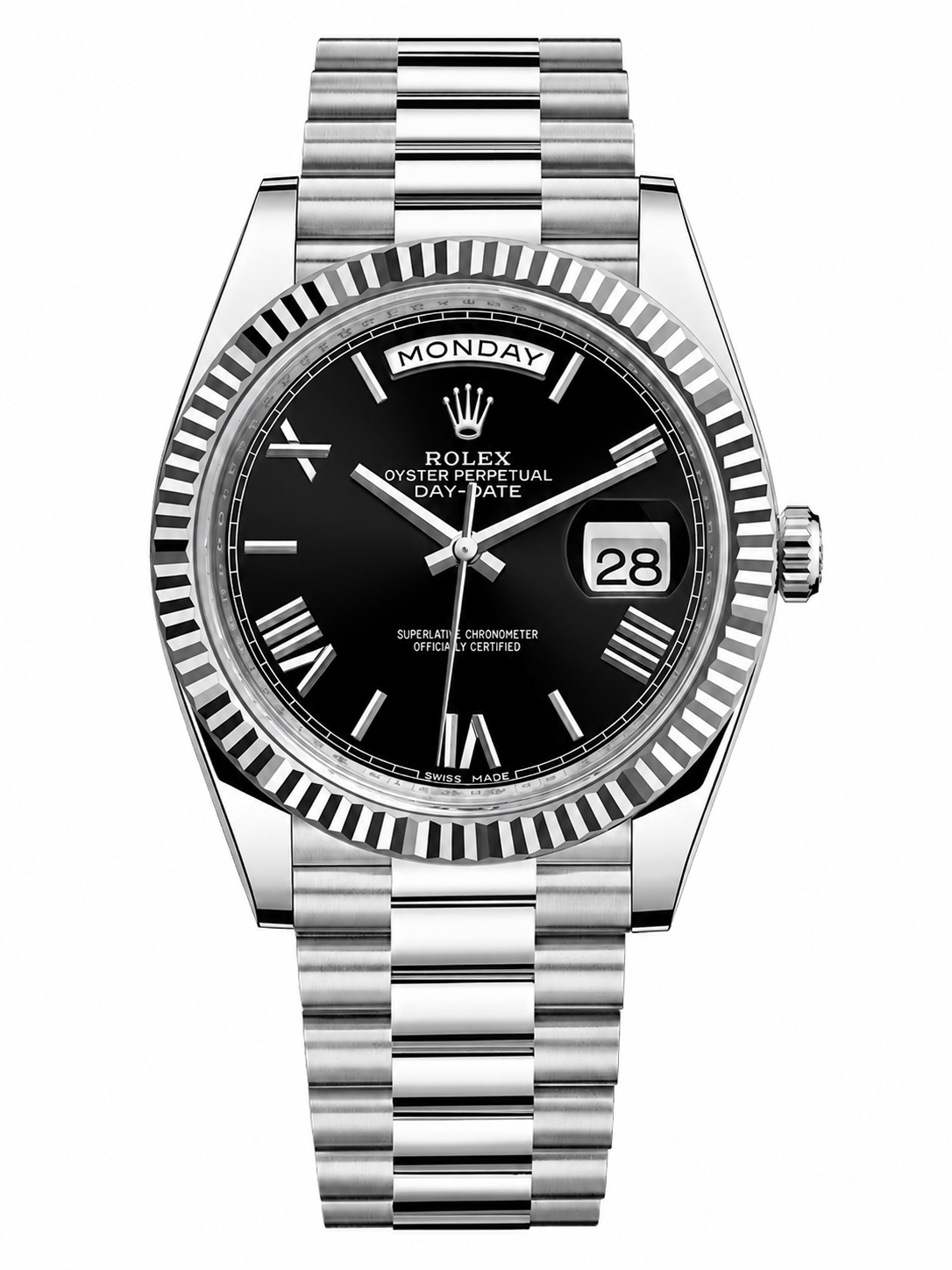 DAYDATE PRESIDENTE PLATEADO CARA NEGRA ROMAN DIAL - AAA