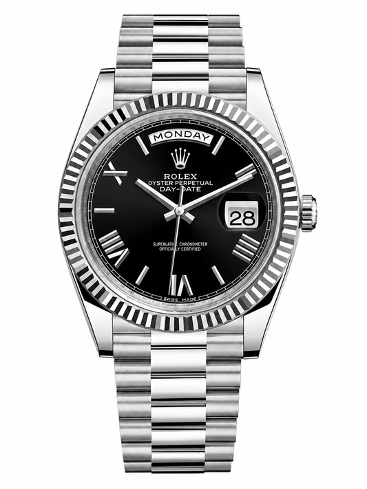 DAYDATE PRESIDENTE PLATEADO CARA NEGRA ROMAN DIAL - AAA