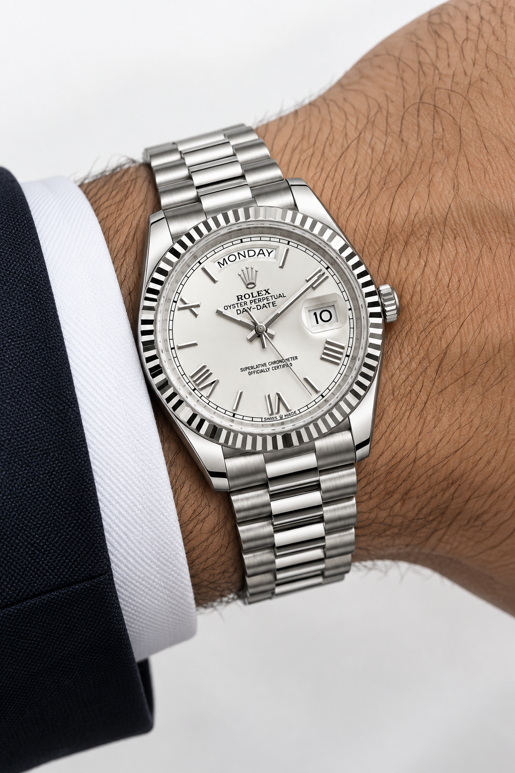 DAYDATE PRESIDENTE PLATEADO CARA BLANCA ROMAN DIAL - AAA