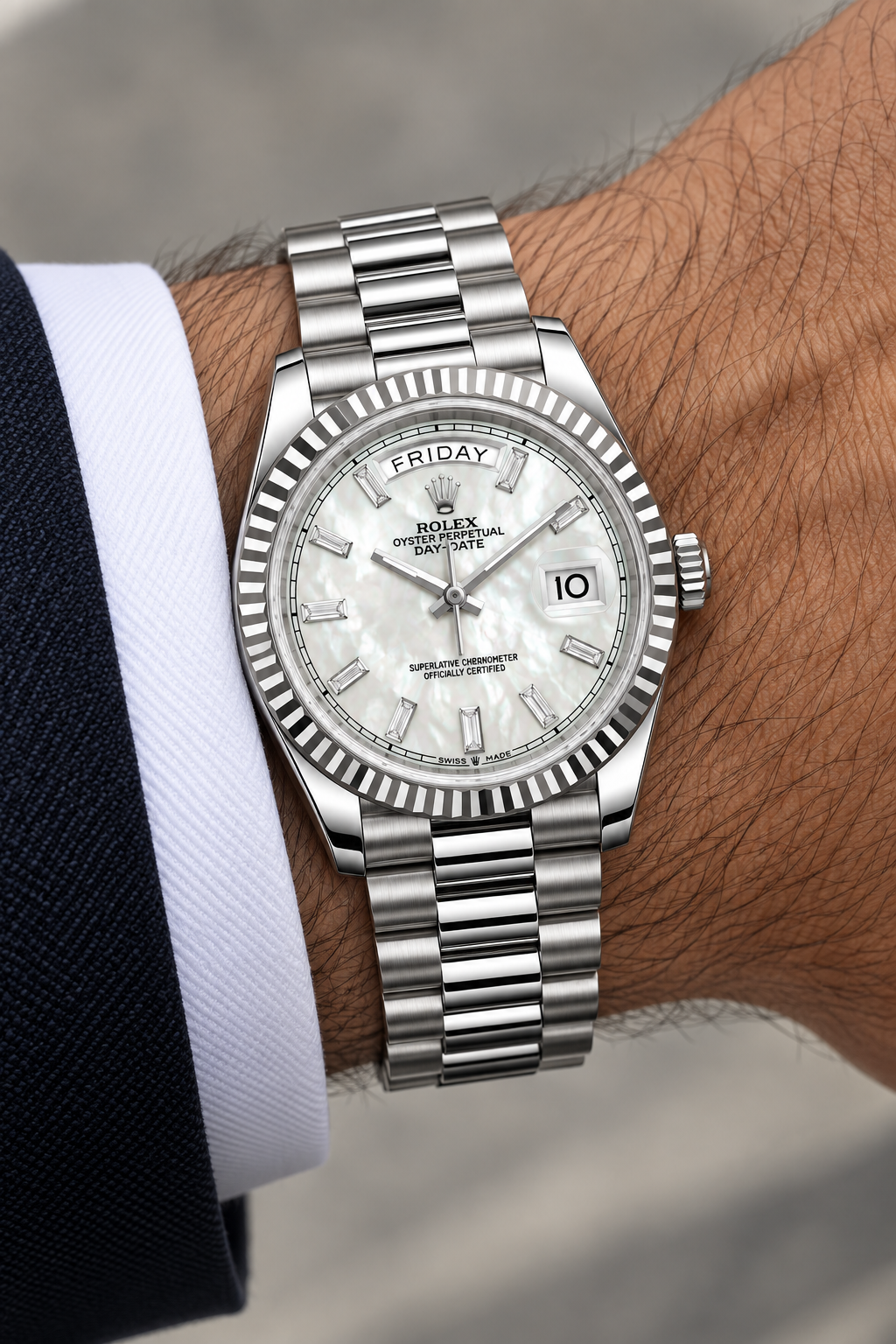 DAYDATE PRESIDENTE PLATEADO CARA PLATEADA DIAMOND - AAA