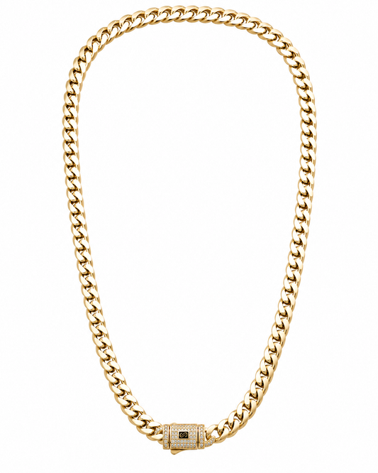CADENA CUBANA PREMIUM 8 MM × 55 CM | ACERO INOXIDABLE CON BAÑO DE ORO 14K ✨**