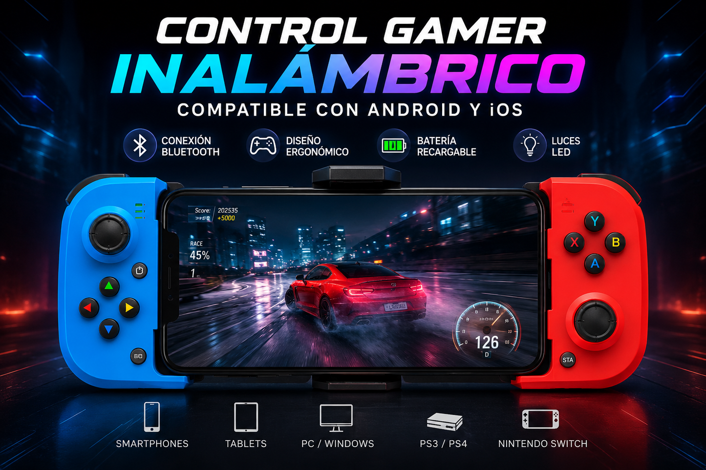 🎮 Control Gamer Inalámbrico Compatible con IPHONE y ANDROID ⭐