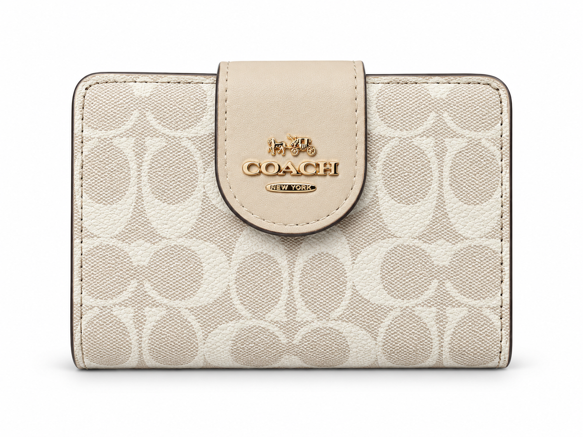 MEDIUM CORNER ZIP WALLET IN SIGNATURE CANVAS - WHITE
