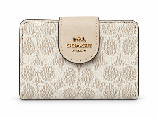MEDIUM CORNER ZIP WALLET IN SIGNATURE CANVAS - WHITE