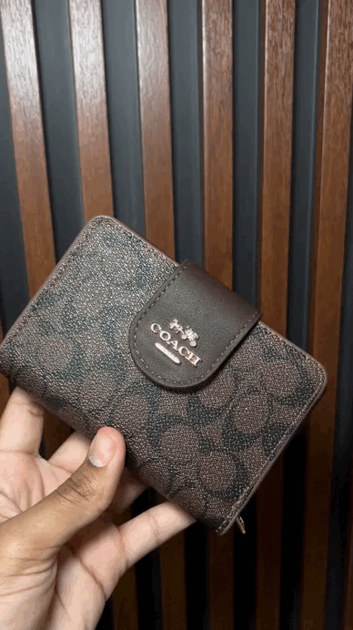 MEDIUM CORNER ZIP WALLET IN SIGNATURE CANVAS - BROWN