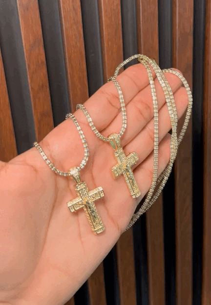 CADENA ICE CHAIN + CRUCIFIJO GOLD - 50 O 60 CM