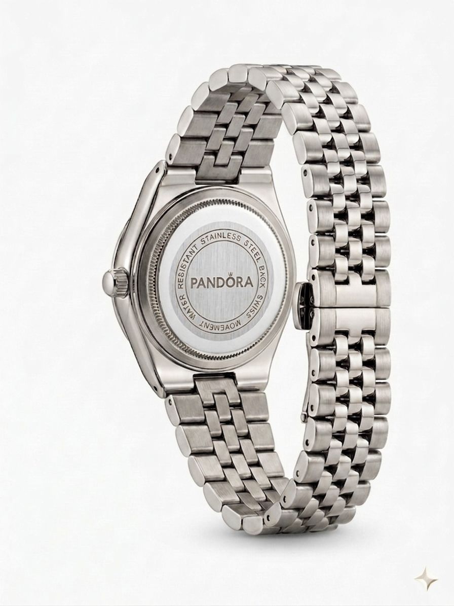 RELOJ PANDORA - PLATEADO FONDO NEGRO + PULSA UN CLOU