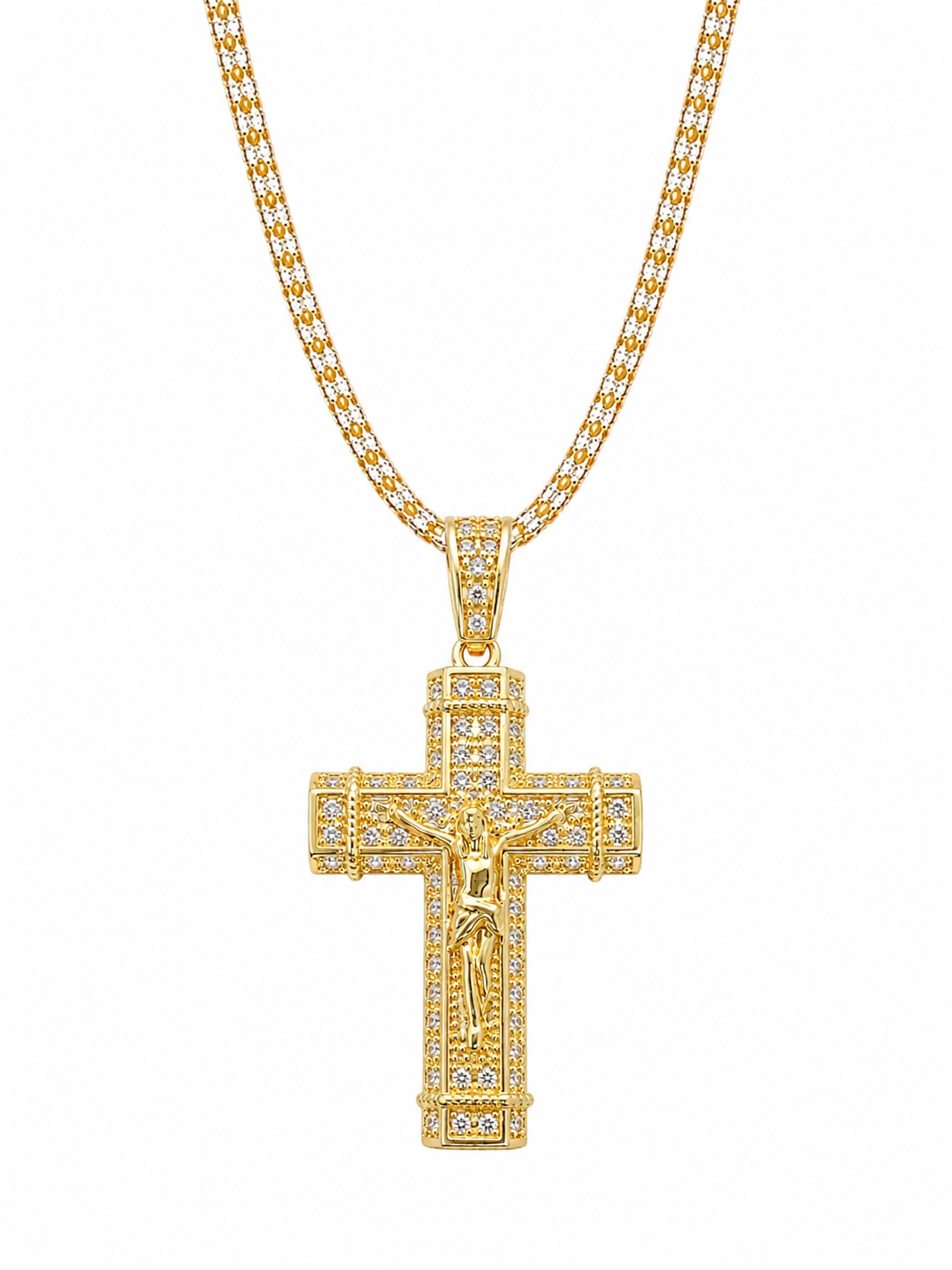 CADENA ICE CHAIN + CRUCIFIJO GOLD - 50 O 60 CM