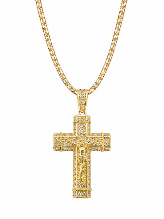 CADENA ICE CHAIN + CRUCIFIJO GOLD - 50 O 60 CM